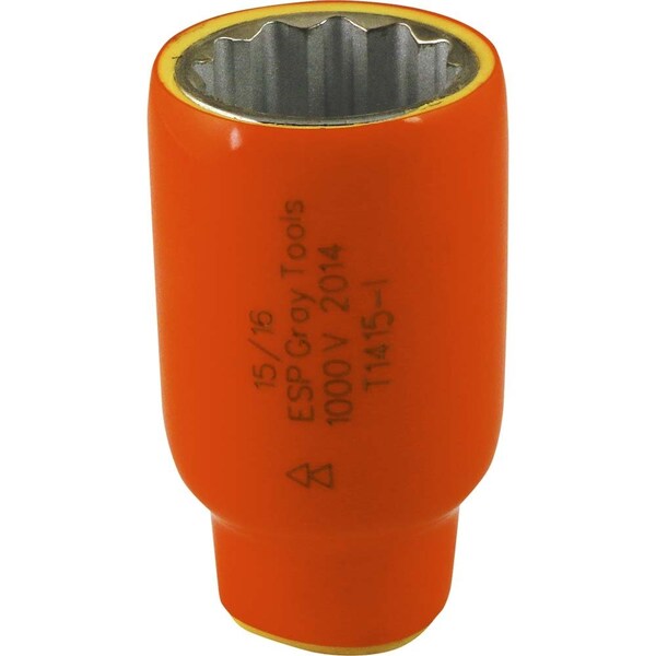 Gray Tools Socket 15/16" X 1/2" Drive, 12 Point Standard Length, 1000V Insulated 1415-I - main